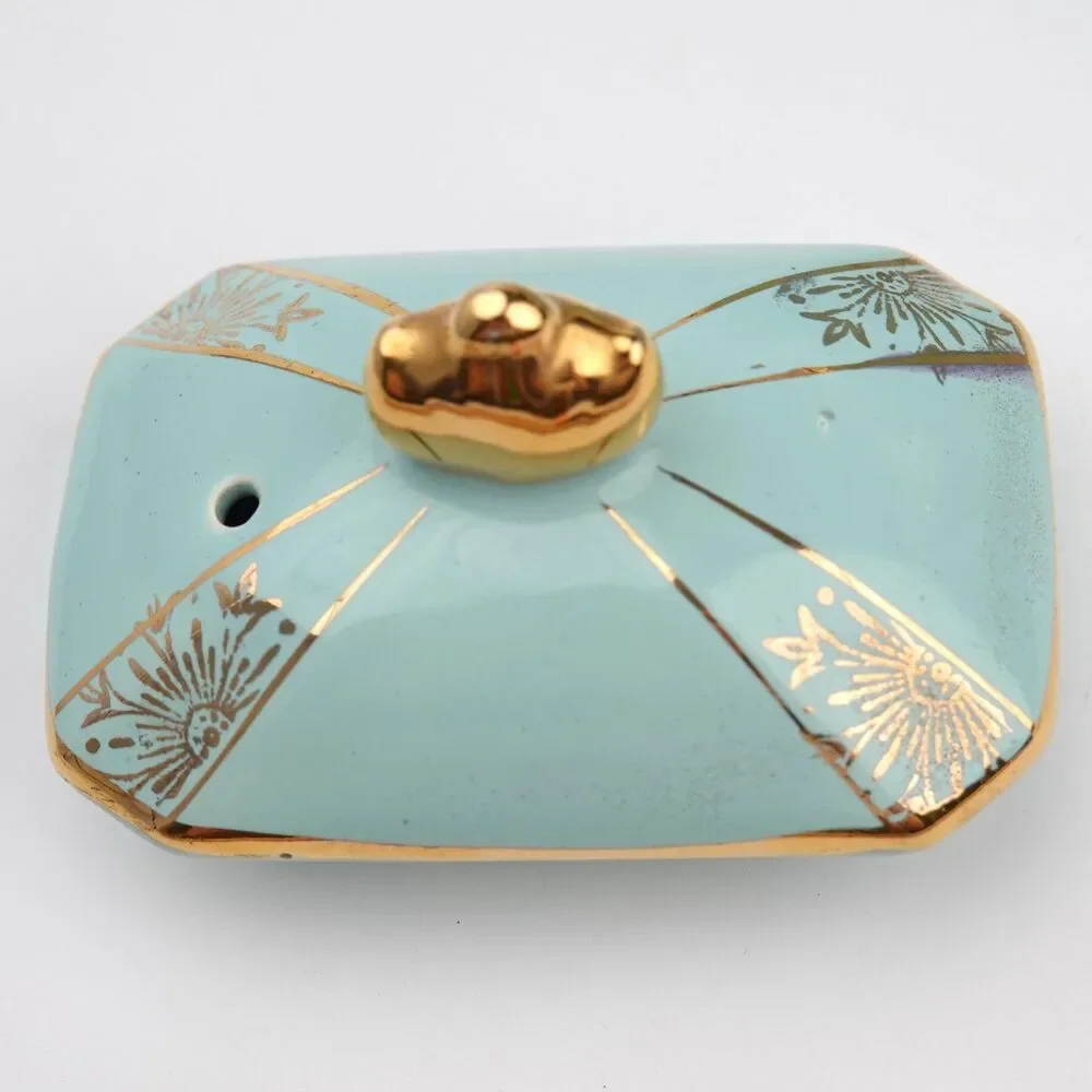 Rare SADLER Cube Teapot GREEN Gold Gilt Filigree Made in England #2085